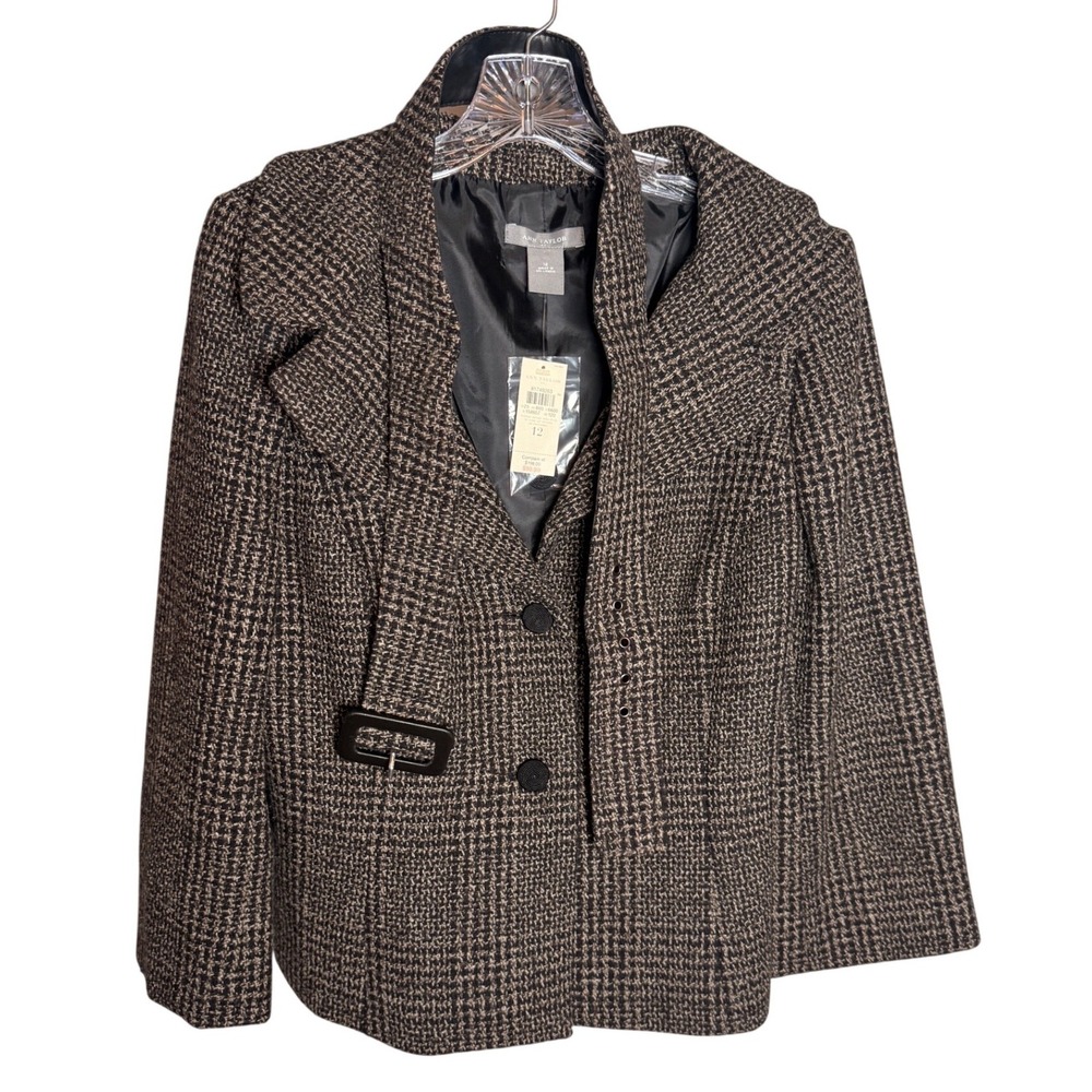 Ann Taylor Blazer Women's 12 NWT Wool Blend Tweed Houndstooth Career Jacket